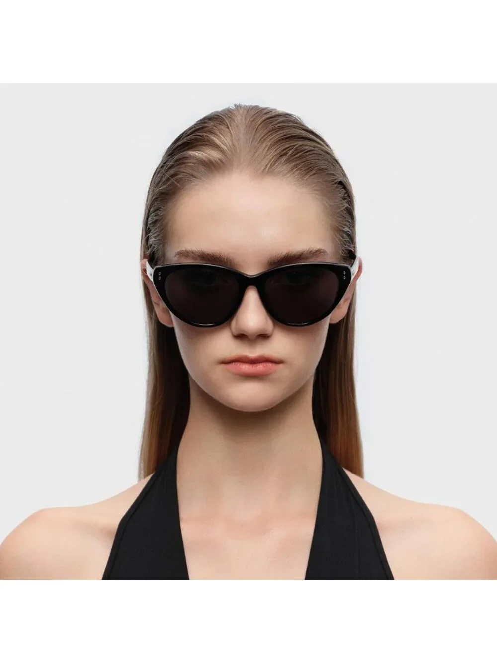 Trendy Cat Eye Sunglasses UV400 Protection, Acetate Frame, Obsidian Black/Pure